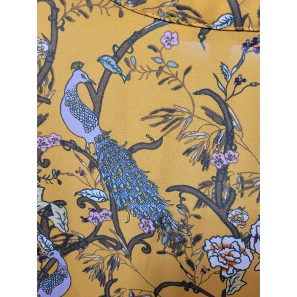 Rose & Olive Tops - Rose Olive Peasant Top 1X Yellow Peacock Artsy Whimsical 3/4 Sleeve Flowy